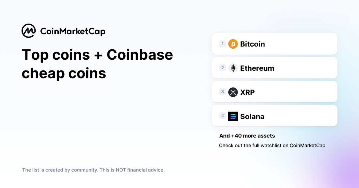 Top coins + Coinbase cheap coins 암호화폐 포트폴리오 선택 팔로우하기 | 코인마켓캡