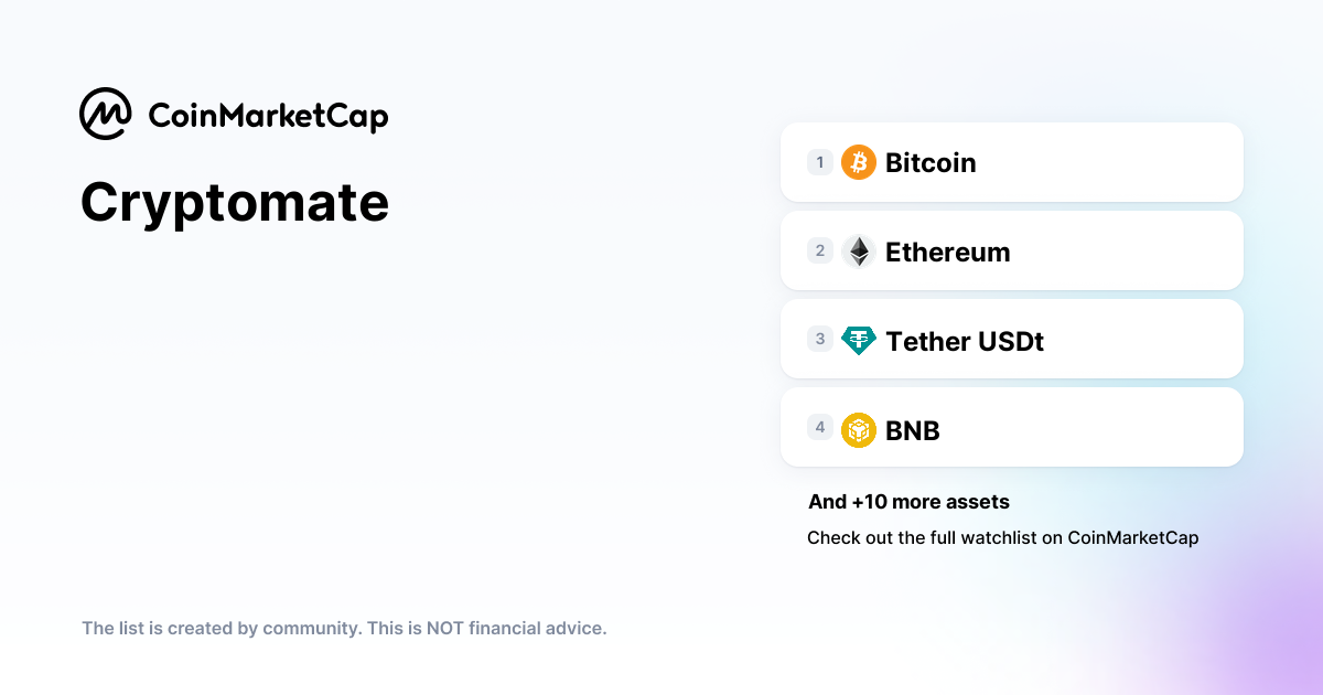 Follow The Cryptomate Crypto Portfolio Picks | CoinMarketCap