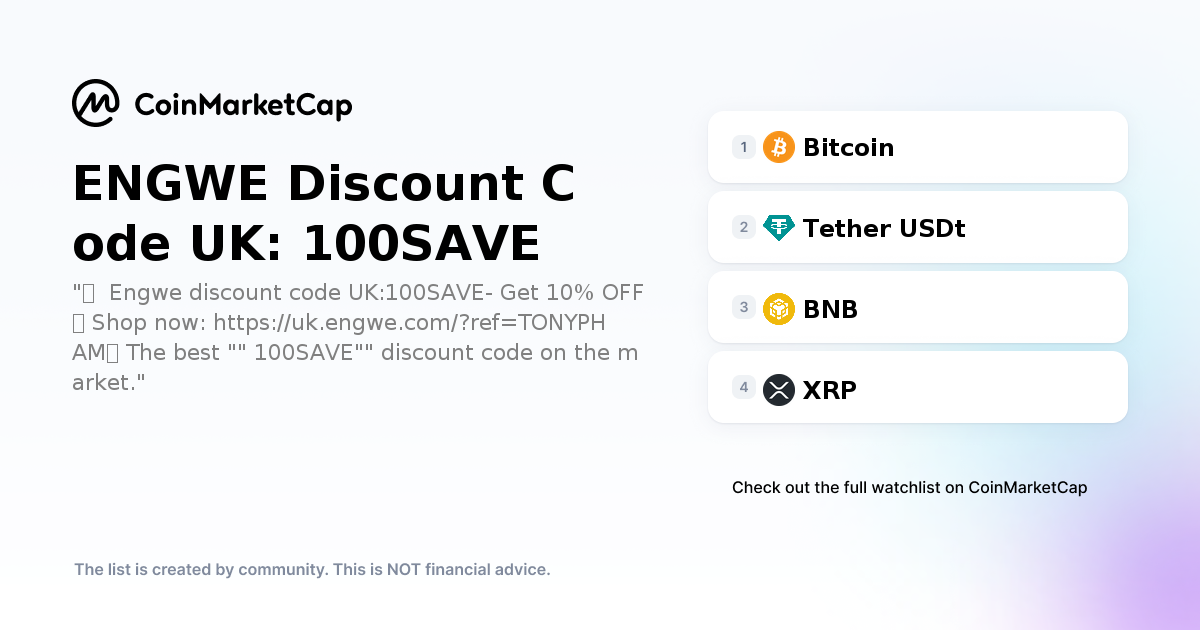 Folgen Sie dem ENGWE Rabattcode UK: 100SAVE Krypto-Portfolio-Auswahl
