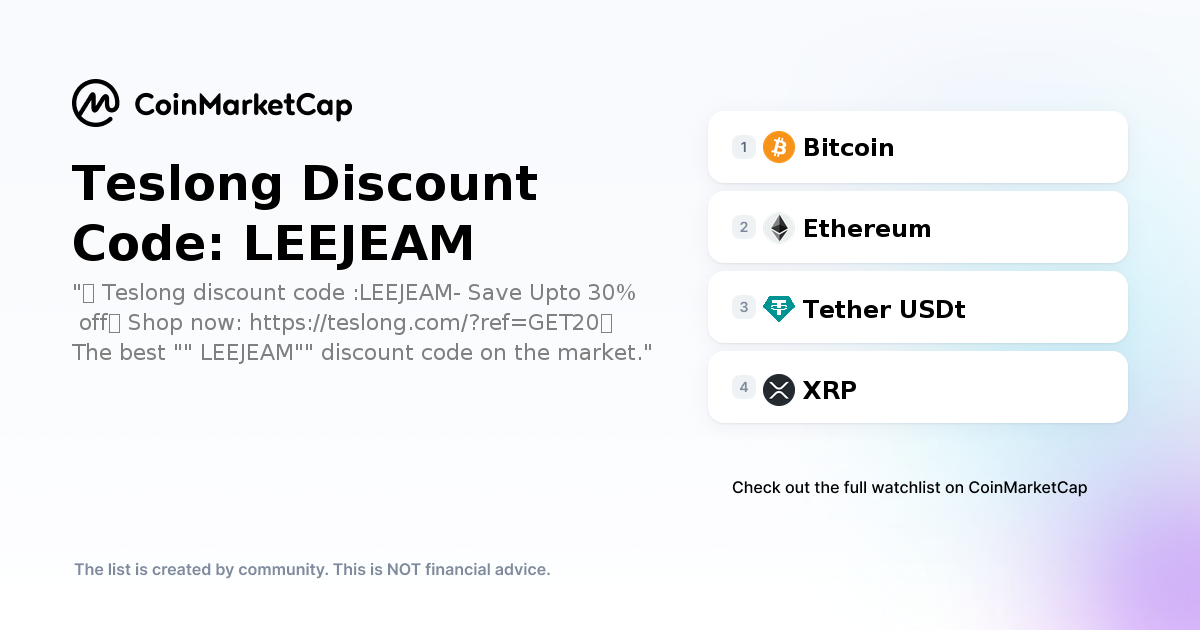 Follow The Teslong Discount Code: LEEJEAM Crypto Portfolio Picks