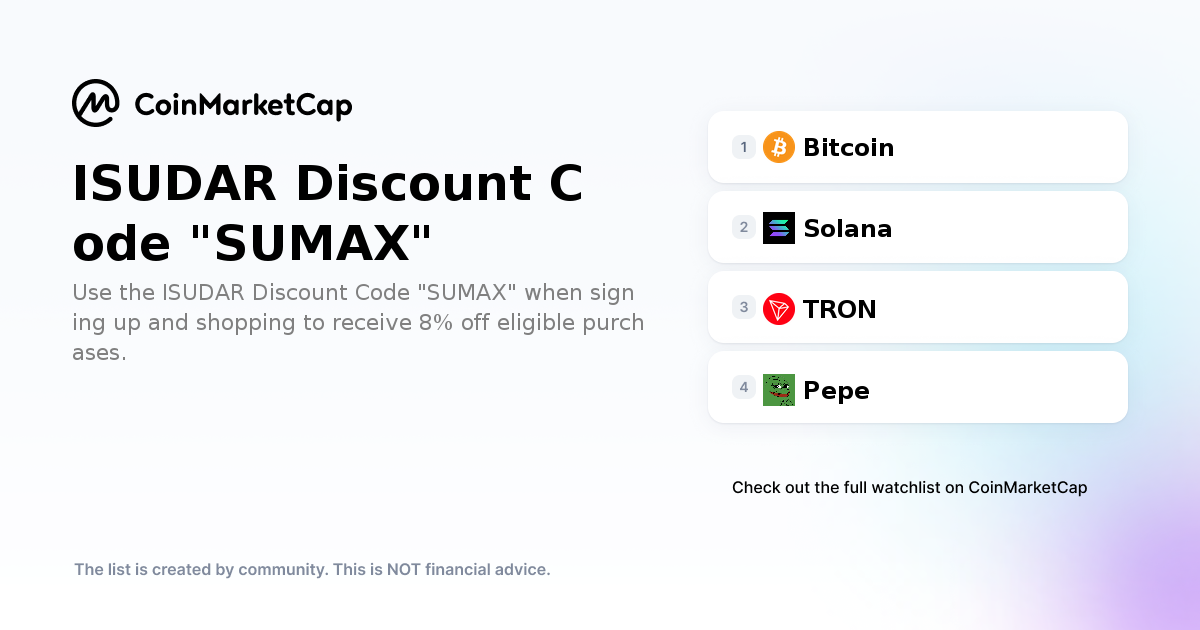 Theo dõi danh mục đầu tư tiền điện tử được chọn với mã giảm giá ISUDAR "SUMAX"