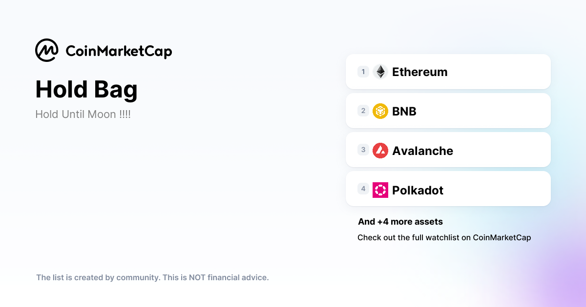 Follow The Hold Bag Crypto Portfolio Picks CoinMarketCap
